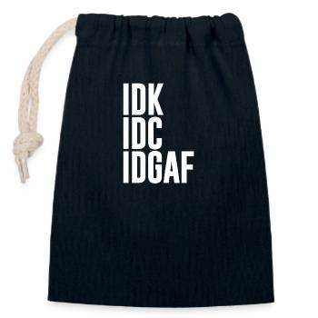 IDK IDC IDGAF | Funny Rude Anti Social Sarcastic - Closable cotton gift bag (14x20cm) - navy - Front