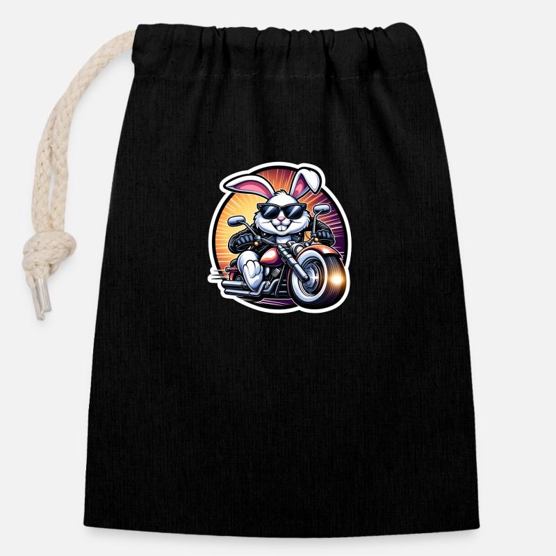 Pâques - J’arrive ! - Sac cadeau en coton avec cordon (14 x 20 cm) - noir