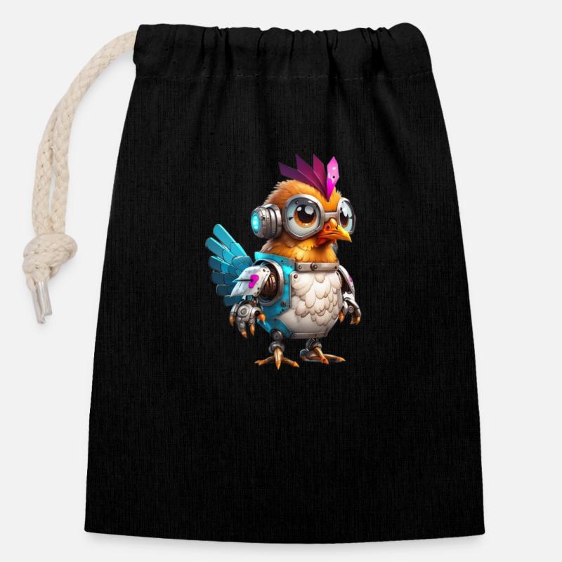 Robo chicken - Closable cotton gift bag (14x20cm) - black