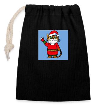 Niedliche Katze im Weihnachtsoutfit - Verschließbarer Geschenkbeutel aus Baumwolle (14x20cm) - Schwarz - Vorne