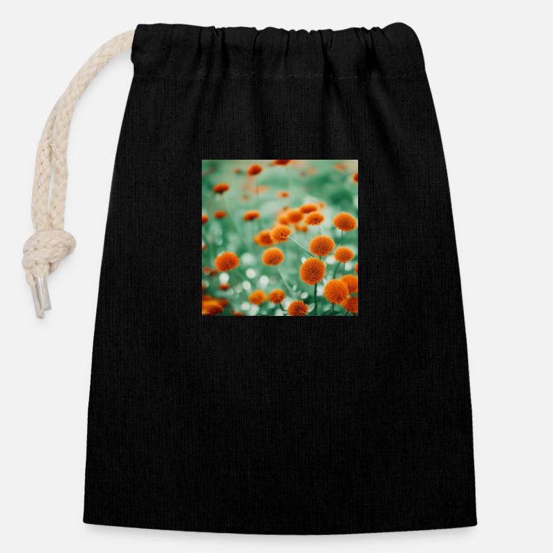 Fleur prairie orange - Sac cadeau en coton avec cordon (14 x 20 cm) - noir