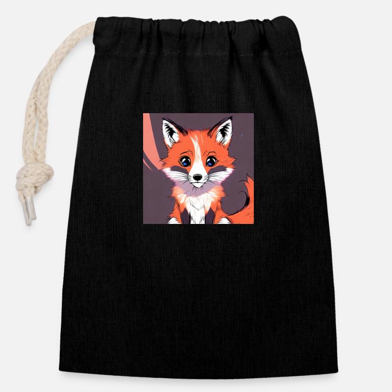 Fox - Closable cotton gift bag (14x20cm) - black