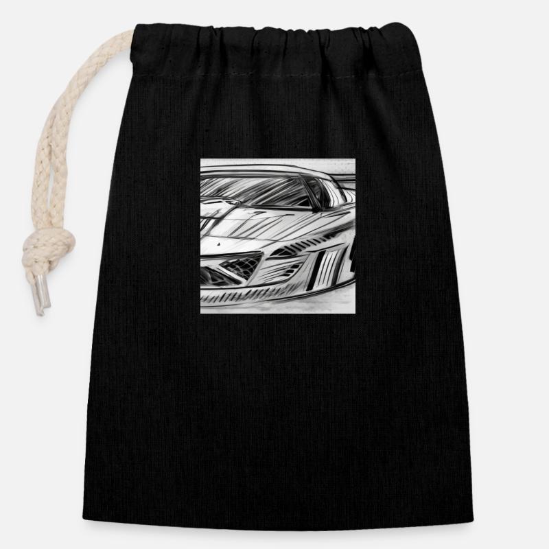 Voiture de course - Sac cadeau en coton avec cordon (14 x 20 cm) - noir