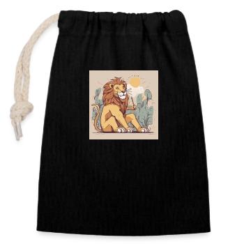 Happy Lion - Verschließbarer Geschenkbeutel aus Baumwolle (14x20cm) - Schwarz - Vorne