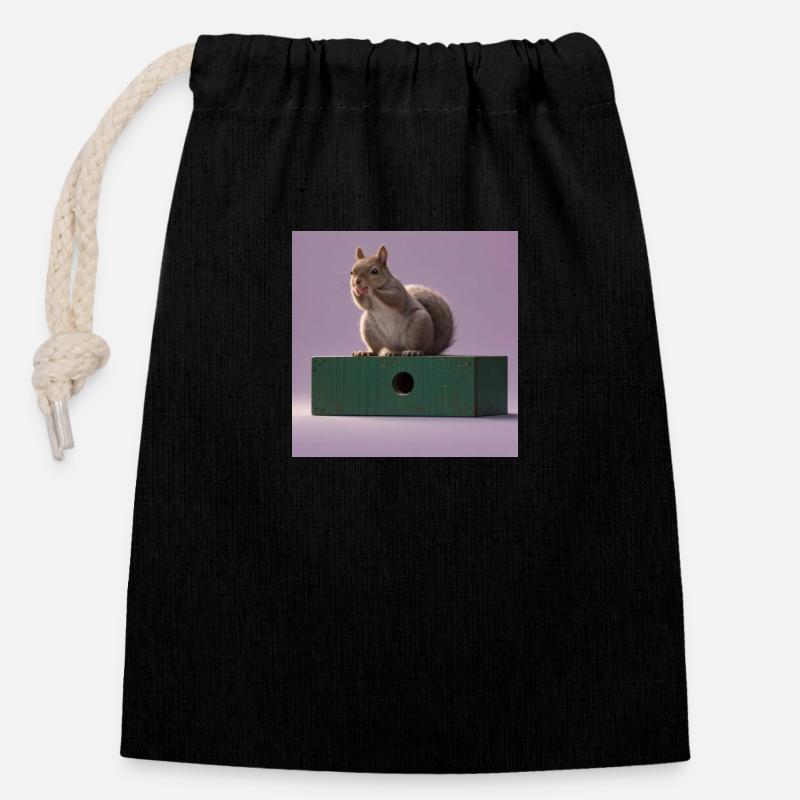 Écureuil Eichhörnchen - Sac cadeau en coton avec cordon (14 x 20 cm) - noir
