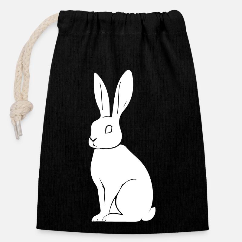 Rabbit - Closable cotton gift bag (14x20cm) - black