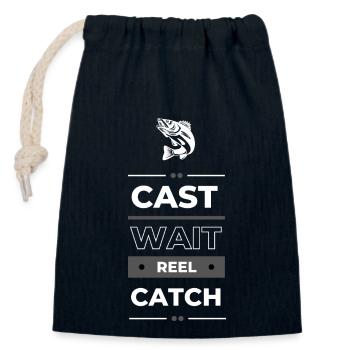 Cast Wait Reel Catch - Für Angler und Outdoor-Fans - Verschließbarer Geschenkbeutel aus Baumwolle (14x20cm) - Navy - Vorne