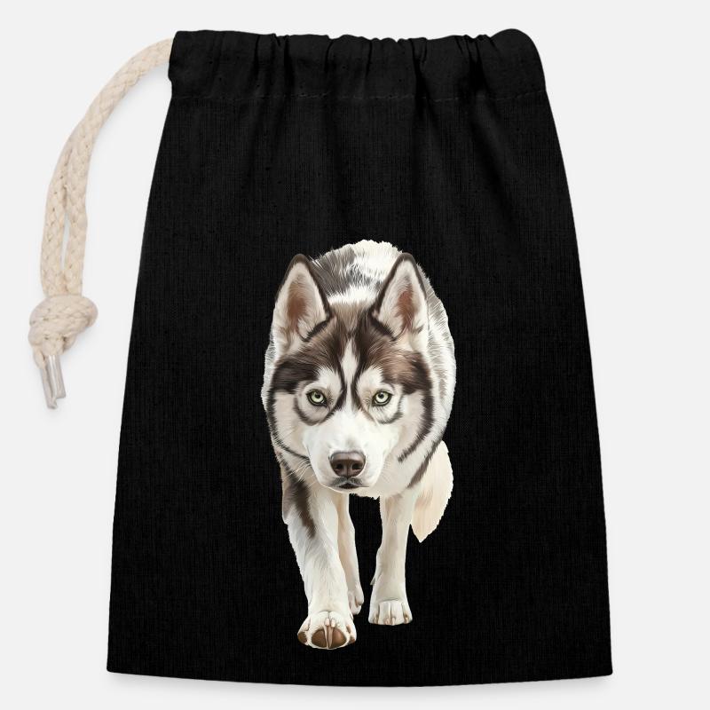 Sibirischer Husky - Verschließbarer Geschenkbeutel aus Baumwolle (14x20cm) - Schwarz