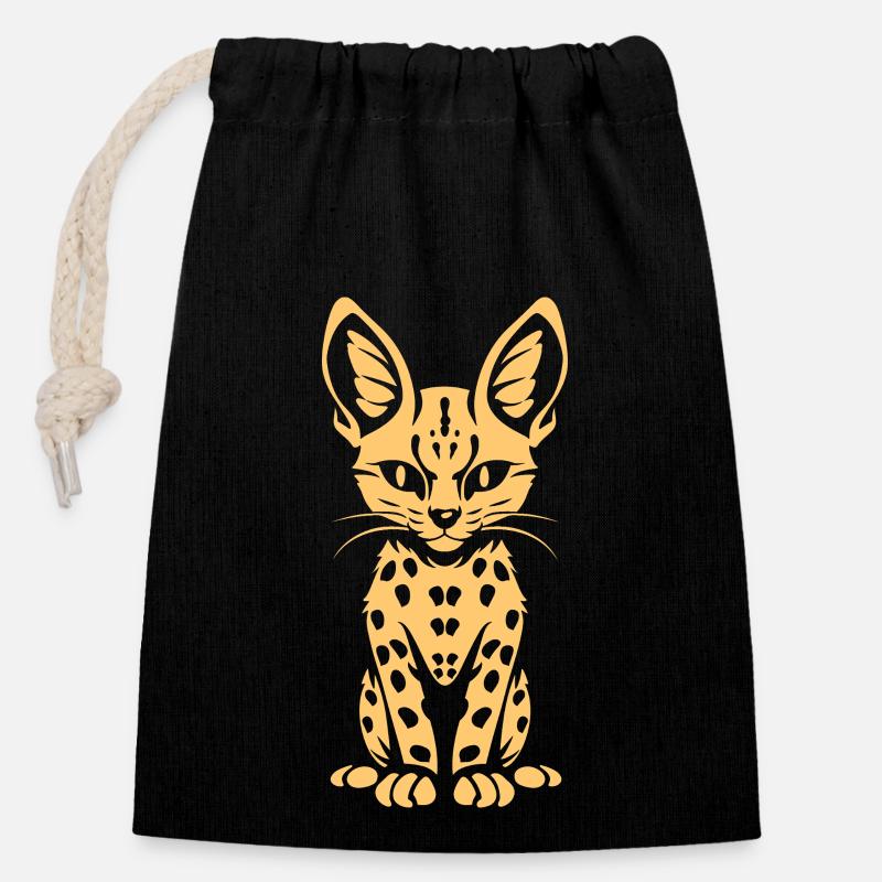 Serval - Verschließbarer Geschenkbeutel aus Baumwolle (14x20cm) - Schwarz