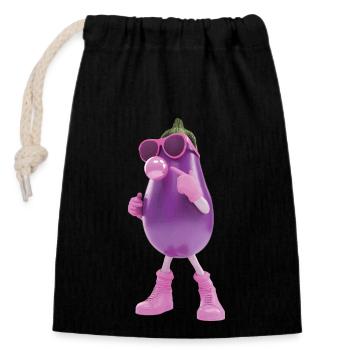 Aubergine - Verschließbarer Geschenkbeutel aus Baumwolle (14x20cm) - Schwarz - Vorne