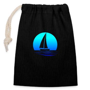 Segelboot Design mit blaugrünem Verlauf - Verschließbarer Geschenkbeutel aus Baumwolle (14x20cm) - Schwarz - Vorne