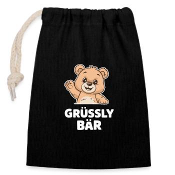 Grüssly Bear - When Grizzly Is Too Evil. Hi, everybody - Closable cotton gift bag (14x20cm) - black - Front