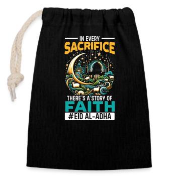 Happy Eid Al Adha, Islamic holiday, Islam - Closable cotton gift bag (14x20cm) - black - Front