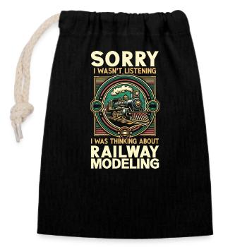 Amateurs de modélisme ferroviaire - Sac cadeau en coton avec cordon (14 x 20 cm) - noir - Devant