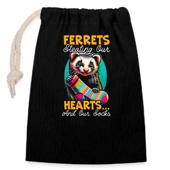 Funny ferret lover weasel mammal animal - Closable cotton gift bag (14x20cm) - black - Front