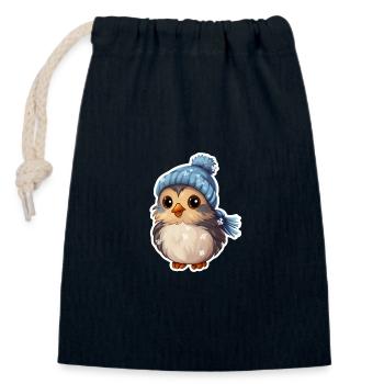 Oiseau d’hiver - Sac cadeau en coton avec cordon (14 x 20 cm) - bleu marine - Devant