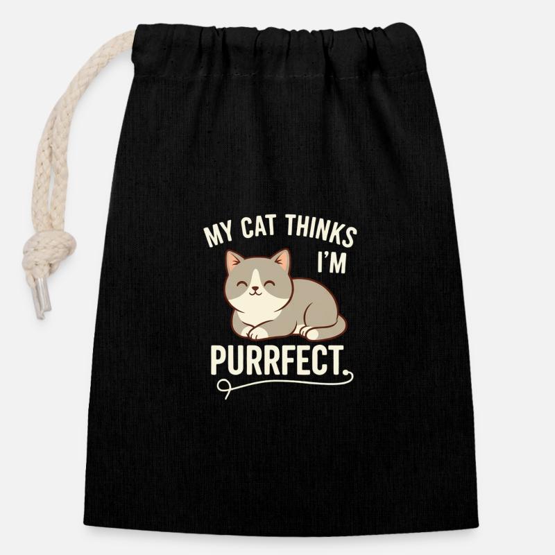 Chat Purrfect pense que je suis parfait - Sac cadeau en coton avec cordon (14 x 20 cm) - noir