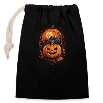 Gruseliges Halloween Design - Geisterhaus und Kürb - Verschließbarer Geschenkbeutel aus Baumwolle (14x20cm) - Schwarz - Vorne