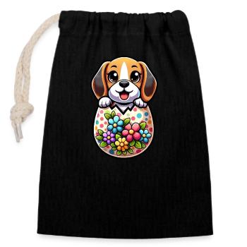 Buntes Osterei Beagle Schlüpfen Design - Verschließbarer Geschenkbeutel aus Baumwolle (14x20cm) - Schwarz - Vorne