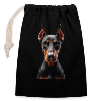 Doberman - Sac cadeau en coton avec cordon (14 x 20 cm) - noir - Devant