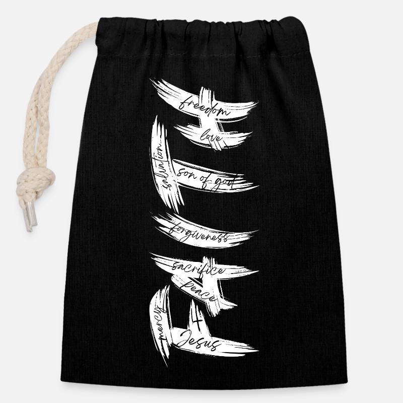 FAITH - Hidden Words Christian Design - Closable cotton gift bag (14x20cm) - black