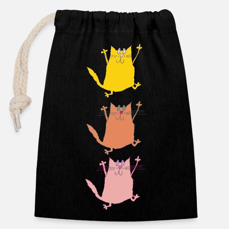 Cat Trio in Dance - Closable cotton gift bag (14x20cm) - black