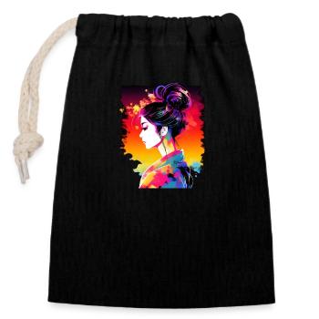 Japanese Geisha at Sunset #2 - Closable cotton gift bag (14x20cm) - black - Front