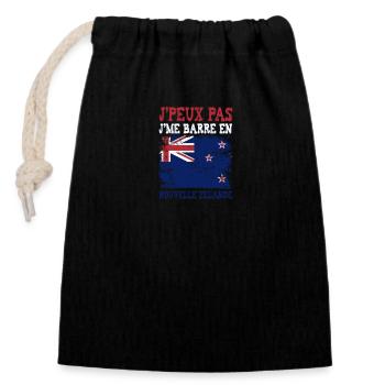 Je peux pas je me barre en Nouvelle Zélande - Sac cadeau en coton avec cordon (14 x 20 cm) - noir - Devant