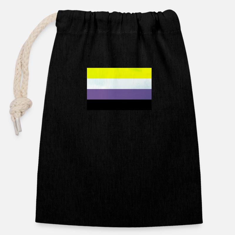 Drapeau de la fierté non binaire - Sac cadeau en coton avec cordon (14 x 20 cm) - noir