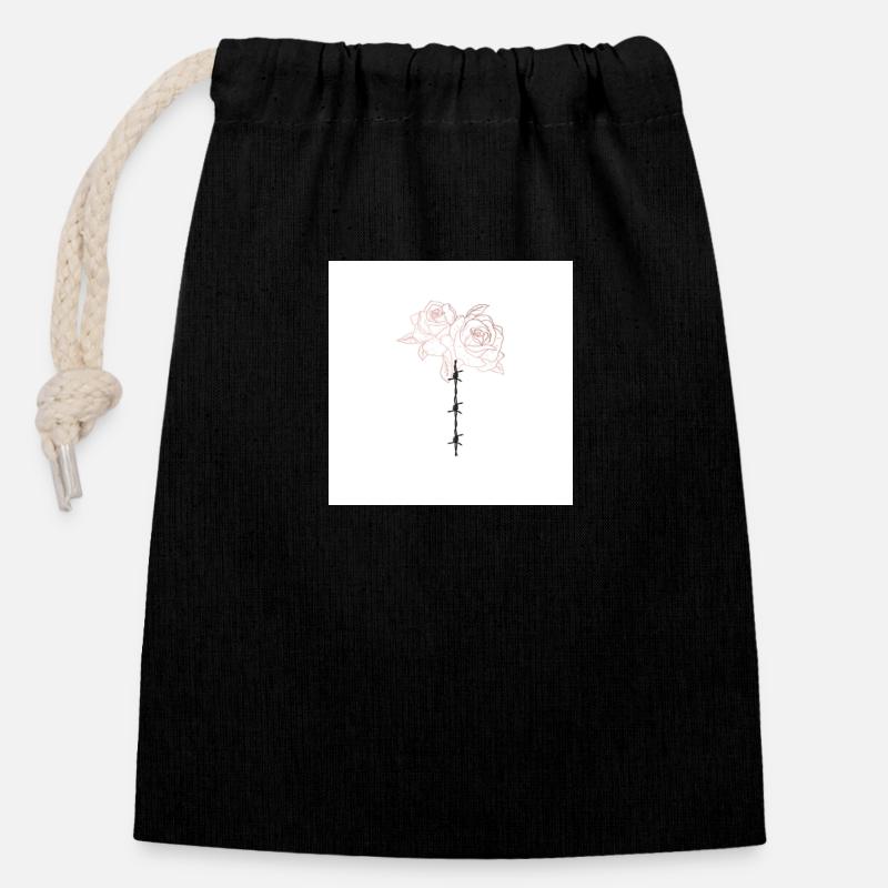 Rose - Sac cadeau en coton avec cordon (14 x 20 cm) - noir
