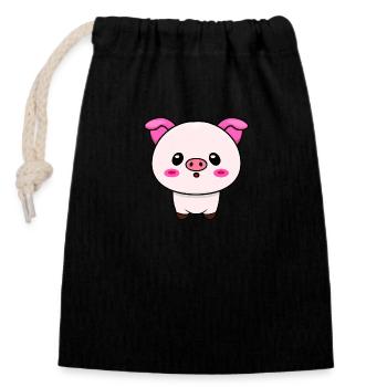 Cute Kawaii Pig - Charming Design - Closable cotton gift bag (14x20cm) - black - Front