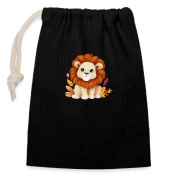 Autumn lion - variegated leaves and foliage - Closable cotton gift bag (14x20cm) - black - Front