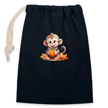 Singe d’automne à la citrouille et à la pomme - Sac cadeau en coton avec cordon (14 x 20 cm) - bleu marine - Devant