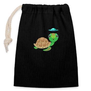 Alien, UFO and Turtle: Adventurous - Closable cotton gift bag (14x20cm) - black - Front