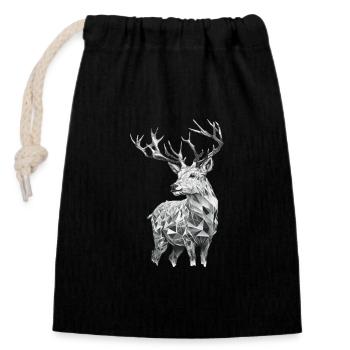 Deer geometric black and white - Closable cotton gift bag (14x20cm) - black - Front