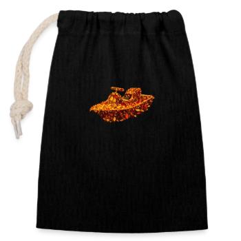 Autumn boat trip: motorboat in the sea of foliage - Closable cotton gift bag (14x20cm) - black - Front