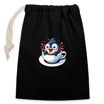 Lustiger Pinguin Kaffee Koffeinliebhaber - Verschließbarer Geschenkbeutel aus Baumwolle (14x20cm) - Schwarz - Vorne