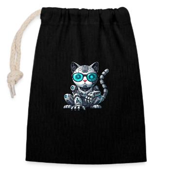 Cool Cats Cyborg Mech Comic Illustration - Closable cotton gift bag (14x20cm) - black - Front