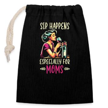 Fête des mères, buveur de vin, maternité, meilleure maman - Sac cadeau en coton avec cordon (14 x 20 cm) - noir - Devant