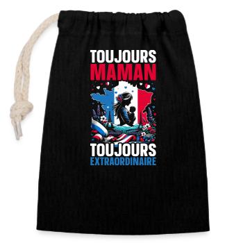 Mother's Day With French Roots, Mom, Best - Closable cotton gift bag (14x20cm) - black - Front