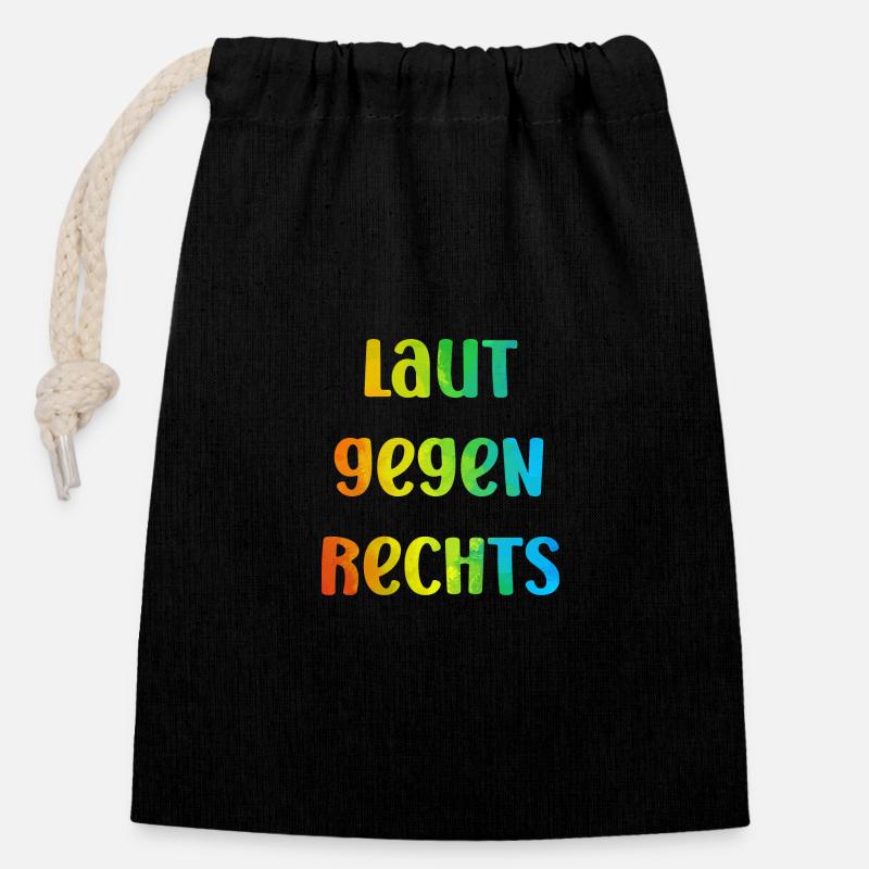Laut gegen rechts Nr 04 - Verschließbarer Geschenkbeutel aus Baumwolle (14x20cm) - Schwarz
