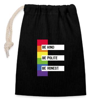 be kind be polite be honest LGBT - Verschließbarer Geschenkbeutel aus Baumwolle (14x20cm) - Schwarz - Vorne