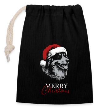 Australian Shepherd Merry Christmas, Dog Head - Closable cotton gift bag (14x20cm) - black - Front
