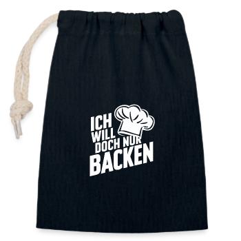 Ich will doch nur backen lustiger Bäckerspruch - Verschließbarer Geschenkbeutel aus Baumwolle (14x20cm) - Navy - Vorne