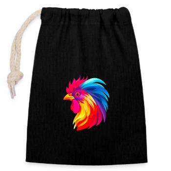 Tête de coq - Sac cadeau en coton avec cordon (14 x 20 cm) - noir - Devant