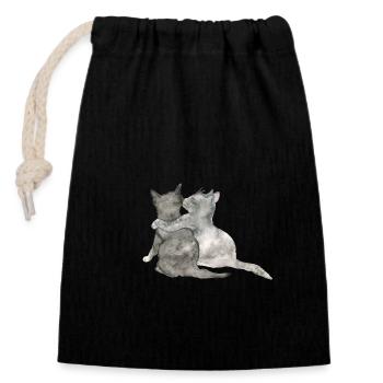 Aquarelle de chat - Sac cadeau en coton avec cordon (14 x 20 cm) - noir - Devant