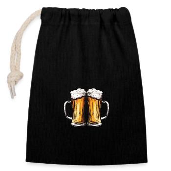 Bier Glas Anstossen Party - Verschließbarer Geschenkbeutel aus Baumwolle (14x20cm) - Schwarz - Vorne