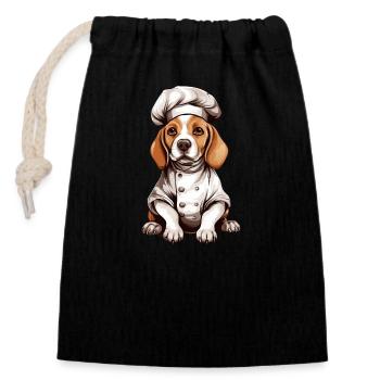 Beagle-Hund mit Kochmütze - Niedliches Design - Verschließbarer Geschenkbeutel aus Baumwolle (14x20cm) - Schwarz - Vorne