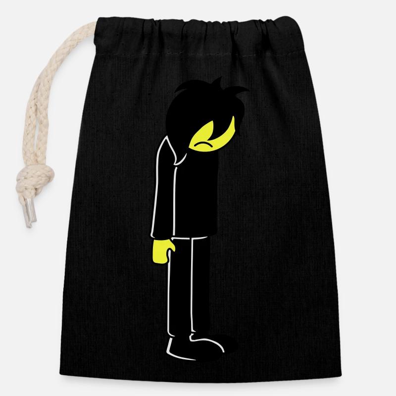 Sad unhappy emo long black hair - Closable cotton gift bag (14x20cm) - black