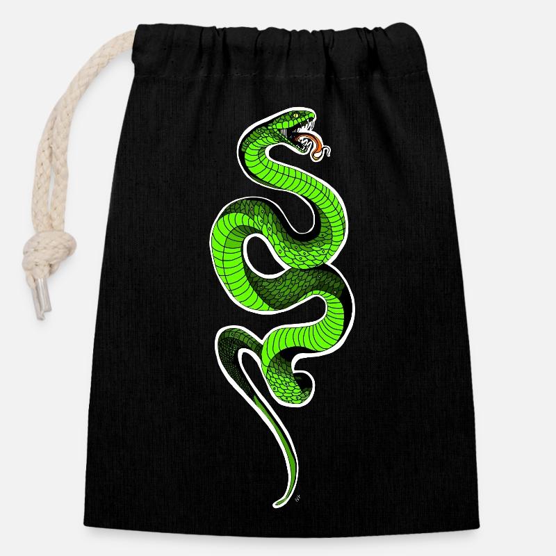 Green Snake - Closable cotton gift bag (14x20cm) - black